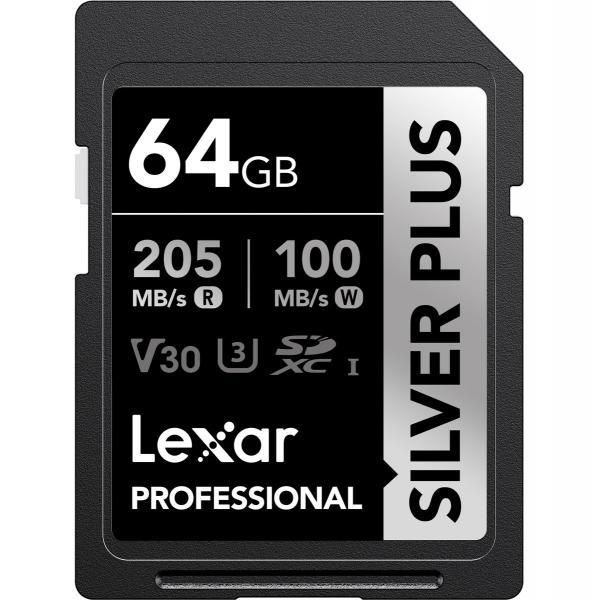 Lexar SD Silver Plus UHS-1 64GB V30 R205/W150MB/s