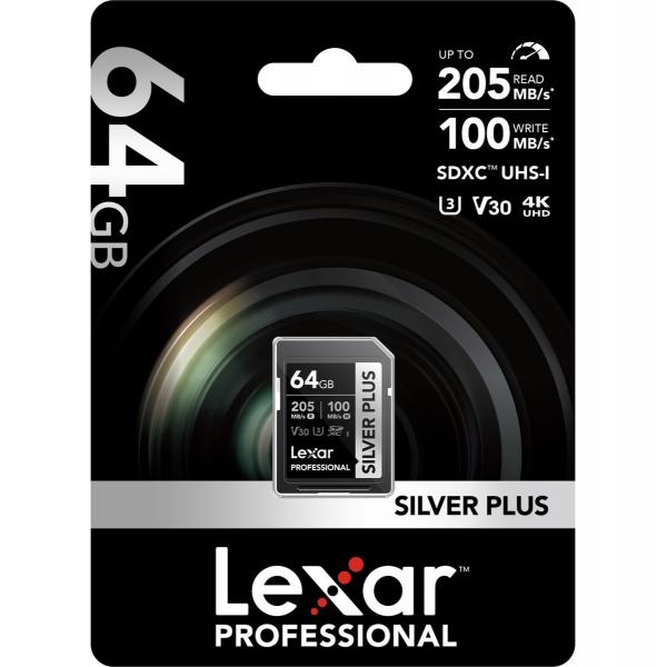 Lexar SD Silver Plus UHS-1 64GB V30 R205/W150MB/s